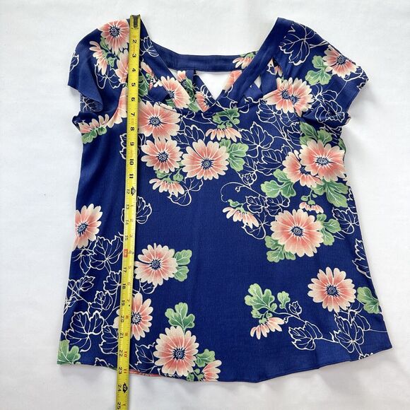 Anthropologie Maeve Floral Cut-out Blouse Top Size 0 Blue Pink - Picture 6 of 9